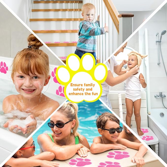 Secopad Non-Slip Bathtub Stickers, 20 PCS Large Safety Bathroom Tubs Showers Treads Adhesive Decals with Scraper (Pink)