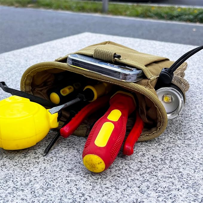 Small Tool Pouch,Utility Tool Bag, Small Toolbox, Screw Driver, Plier Organizer, Flashlight Holster and Knife Holder, Tool Belt Pouches for Electrician,Contractor,Plumber,Carpenter or Daily Home Use