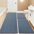 Upgrade Waffle Bath Mat Set 3 Piece, Boho Bathroom Rugs Absorbent Non Slip, Soft Bathroom Mats, Machine Washable Knit Bath Rugs with Herringbones for Bathroom, Bedroom, Kitchen, Shower, Tub, Blue