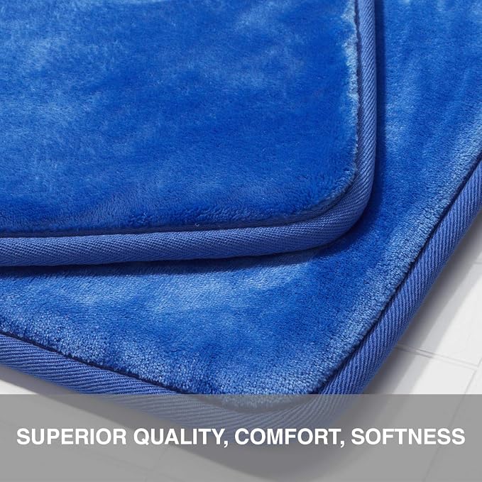 Memory Foam Bath Mat Non Slip Absorbent Super Cozy Velvet Bathroom Rug Carpet (17 inches X 24 inches, Royal Blue)