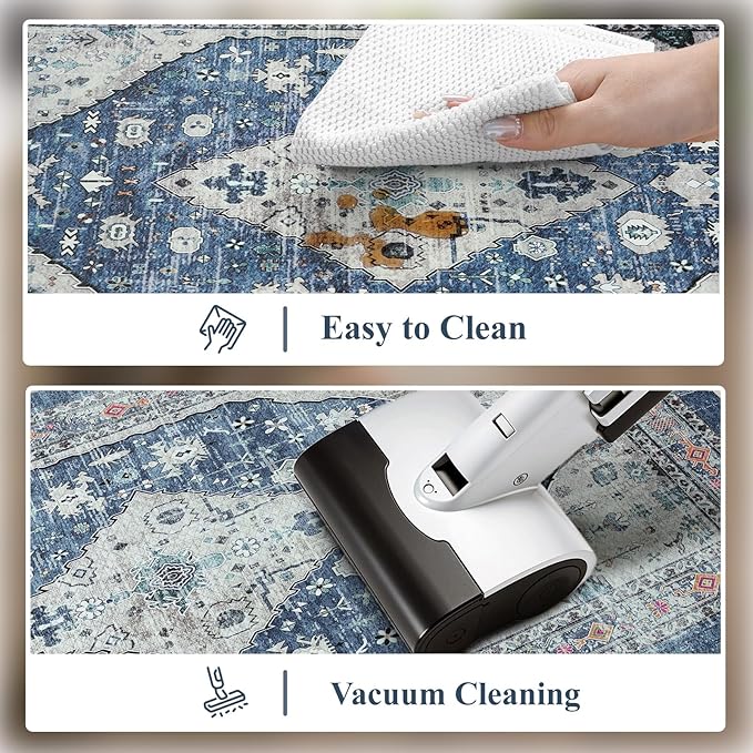 Collive Cushioned Anti-Fatigue Mats, Boho Non-Slip Waterproof Kitchen Floor Mat, Comfortable Standing Carpet for Sink, Laundry, Office, Work, 17.3''x30'' Dark Blue