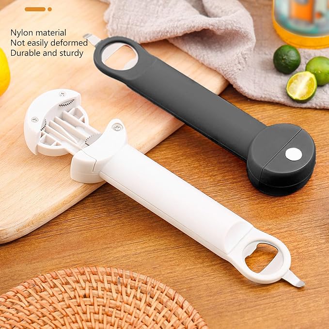 Retractable Jar Opener Multifunctional 3 in 1 Can Opener, Jar Gripper, Soda Can Opener Kitchen Gadgets for Weak Hands, Senior Arthritis, Long Nails(White)