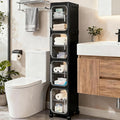 4-Tier Tall Narrow Storage Cabinet, Slim Bathroom Storage Cabinet with Adjustable Shelves and Wheels, Narrow Organizer for Small Space, Bathroom, Kitchen, Laundry, Black