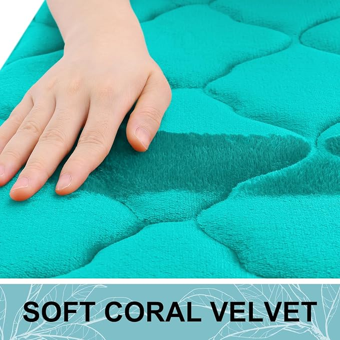 OLANLY Memory Foam Bath Mat Rug 70x24, Ultra Soft and Absorbent Bathroom Rugs, Non-Slip, Comfortable, Machine Washable Bath Carpet for Bathroom Floor, Tub, Shower and Home Decor Accessories, Teal