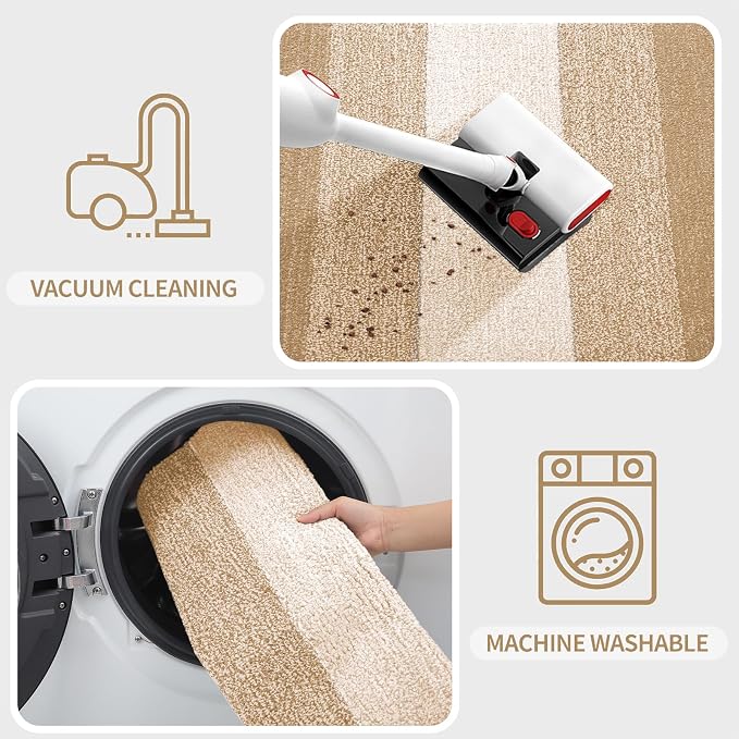 Kitinjoy Indoor Outdoor Door Mat, 59x20 Non-Slip Absorbent Dirt Trapper, Low-Profile Washable Inside Entrance Front Floor Mat, Sturdy Soft Entry Doormats for Entryway, Beige
