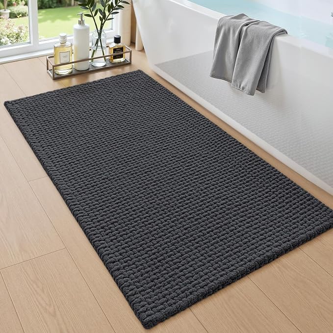 DEXI Bathroom Rugs 43x24, Non Slip Washable Bath Mat, Absorbent Chenille Bathmat, Ultra Soft Thick Carpet for Tub Shower Floor, Dark Grey