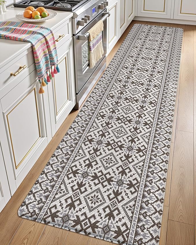 LUMI Anti Fatigue Kitchen Cushioned Mat for Floor, Padded Waterproof Runner for Standing, Stain Resistant Comfort Rugs for Home, Sink, Laundry, 24x87