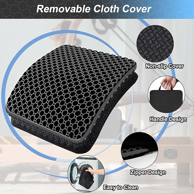 Seat Cushion, Gel Seat Cushion for Long Sitting– Back, Sciatica, Tailbone Pain Relief Pad, 19in Seat Pad for Car, Office Chair, Wheelchair, Soft Support for Long Trips