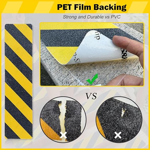 S&X S680 Anti Slip Stair Treads 6" x 24", 10-Pack Pre-Cut Black/Yellow Caution Non Slip Safety Tape Strips for Outdoor Stair Treads, Wooden Steps & Exterior Grips
