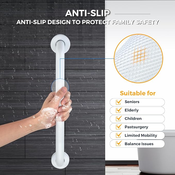 Grab Bars for Shower, 2 Pack 16-Inch Anti Slip Shower Handles for Elderly, Safety Shower Grab Bar, Stainless Steel Handicap Grab Bars for Bathroom (White 1" Diameter)