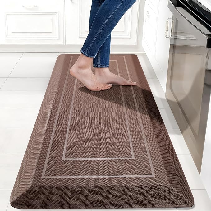 UKISS 9/10"" Extra Thick Cushioned Anti Fatigue Kitchen Mat, Waterproof High Density Foam Standing Desk Mat, Non-Slip Ergonomic Comfort Mat for Kitchen, Office,Workstation Black (Brown, 20" X 48")