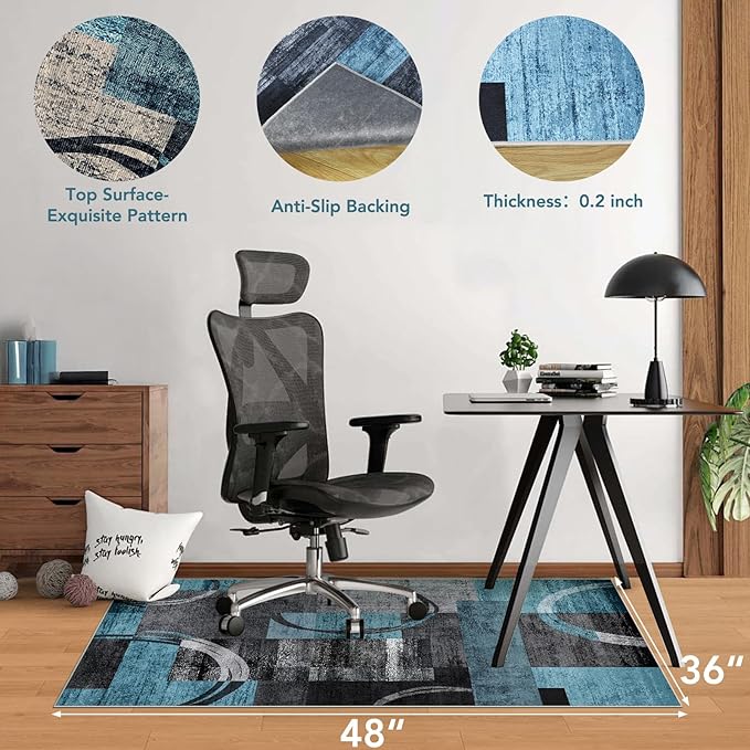 Office Chair Mat for Hardwood Floor&Tile Floor,36"X 48" Heavy Duty Desk Chair Mat for Hard Floors,Under Desk Rug for Rolling Computer Chair,Anti Slip,Low Pile Carpet Floor-Geo Blue Gray