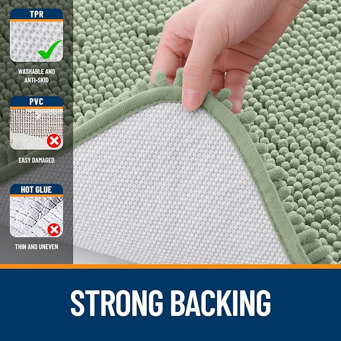 OLANLY Bathroom Runner Rugs 47x17, Soft Absorbent Chenille Bath Rugs, Rubber Backing Quick Dry, Machine Washable Long Bath Mats for Bathroom Floor, Tub and Shower, Home Decor Accessories, Sage Green