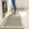 Scalloped Sage Green Vintage Boho Elegance Kitchen Rug Sets [2 PCs], Anti-Fatigue, Waterproof Non-Slip Kitchen Mats Heavy Duty Comfort Foam Rug for Kitchen, Floor, Laundry,17.3"x29"+17.3"x47"