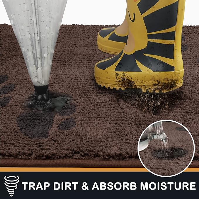 PURRUGS Dirt Trapping Door Mat 34" x 59", Non-Skid/Slip Machine Washable Microfiber Entrance Rug, Shoes Scraper, Dog Doormat, Super Absorbent Floor Mat for Muddy Wet Shoes and Paws, Brown
