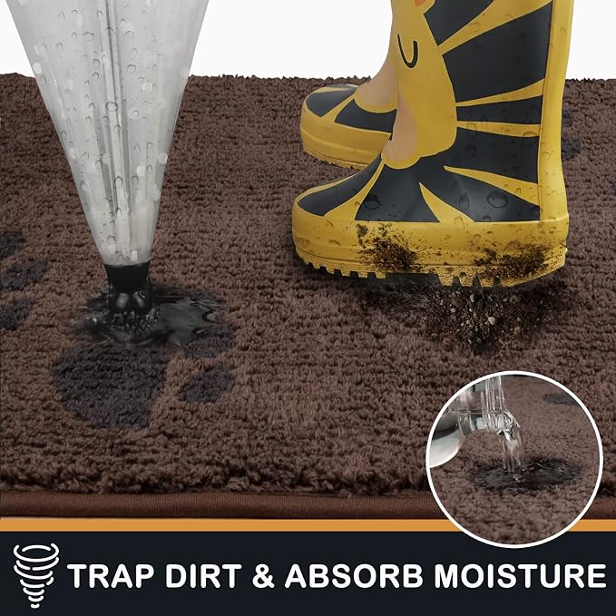 PURRUGS Dirt Trapping Door Mat 24" x 35.5", Non-Skid/Slip Machine Washable Microfiber Entrance Rug, Shoes Scraper, Dog Doormat, Super Absorbent Floor Mat for Muddy Wet Shoes and Paws, Brown