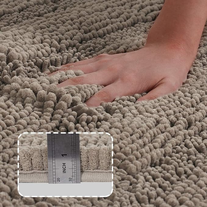 Turquoize Bathroom Rugs Shaggy Chenille Bath Rug Non Slip Thick Shaggy Bath Mats for Bathroom Chenille 1-Piece Bath Mat Set, Soft Super Absorbent Shower Rug Washable Mats, 17"x24", Taupe