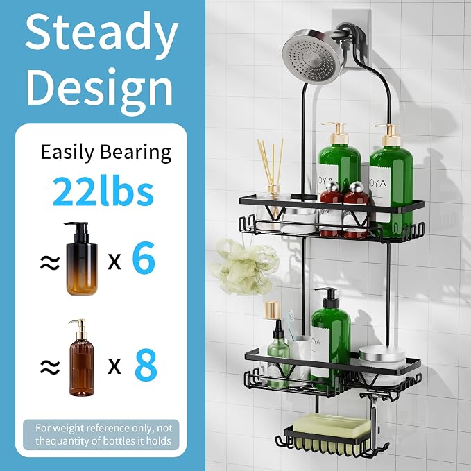 DAOYA Shower Caddy Hanging, Anti-Swing Over Head Shower Caddy, Rustproof Bathroom Organizer with Soap Holder & Hooks
