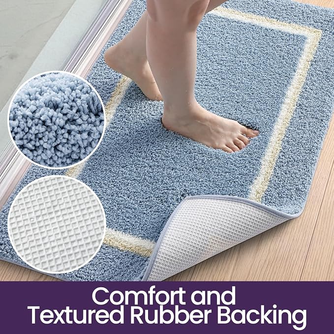 DEXI Bathroom Rugs 32x20, Absorbent Extra Soft Plush Microfiber Bath Mat for Bathroom, Non Slip Washable Bathmat Quick Dry for Shower Floor, Sink, Tub, Laundry Room, Light Blue