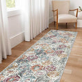 Lahome Moroccan Trellis Hallway Runner Rug, 2x6 Kitchen Runner Rugs Non Skid Washable, Vintage Laundry Room Rug Ultra-Thin Long Carpet for Bathroom Bedroom Entryway Elise, Aqua/Multi
