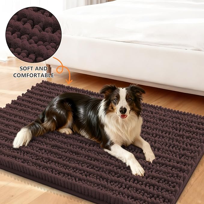 Smiry Dog Door Mat for Muddy Paws 70x24, Absorbent Dirt Trapper, Non-Slip Washable Chenille Entryway Rug for Inside Floor, Brown, Layered Pattern