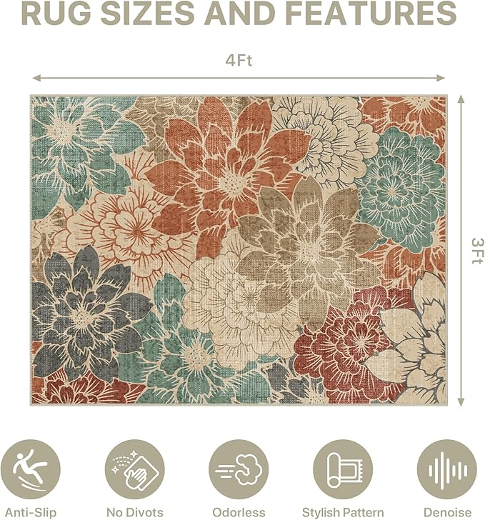 36"x48" Office Chair Mat for Hardwood Tile Floor, Under Desk Carpet Protector for Rolling Computer Chair Mat, Machine Washable Area Rug, Anti-Slip 1/5" Thick Low Pile Thin Vinyl Floor Mat, Terracotta