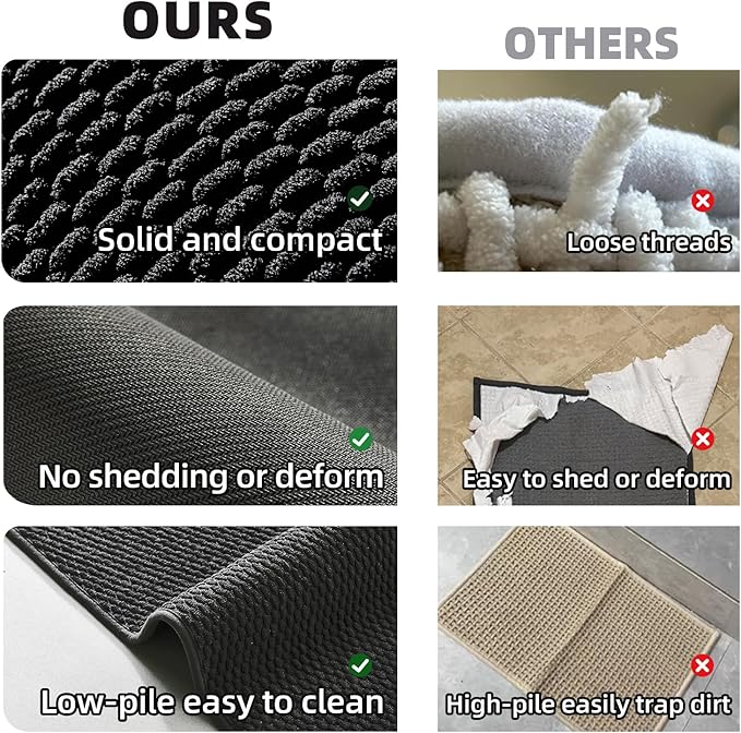 TYUU Black Bathroom Rugs Non Slip Washable, Super Absorbent Thin Bath Mat Quick Dry Low Pile Bathroom Rug, Black 24''x36''