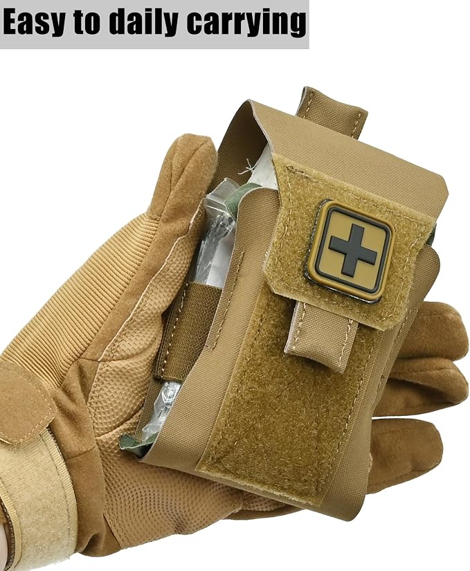 Mini IFAK Pouch, Compact Empty First Aid Organizer with Elastic Loops and Pull Tab, Portable EDC Micro Trauma Pouch for Pocket Backpack and Outdoor Carry