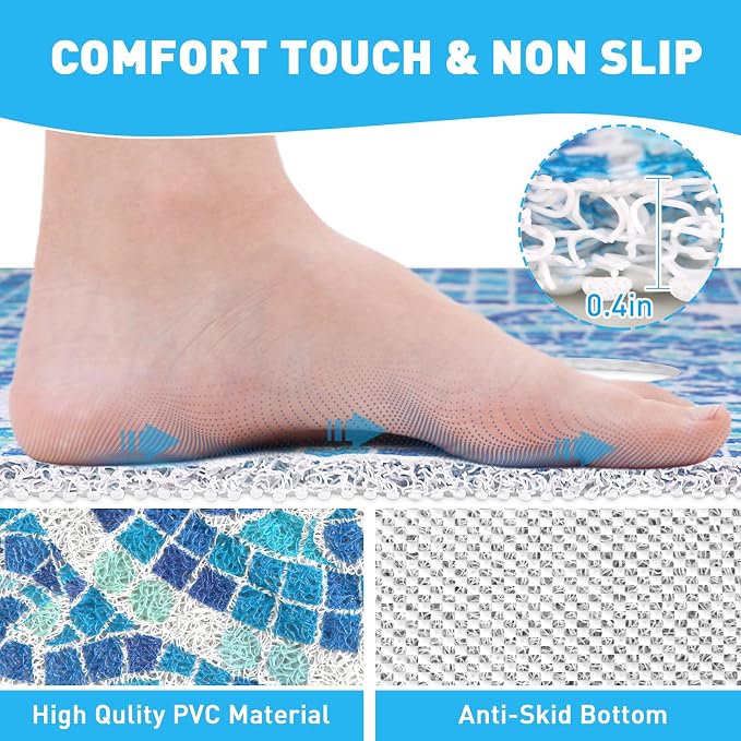 Square Shower Mat Non Slip: 32 x 32 Inch Extra Large Shower Mats with Drain Hole in Middle - PVC Loofah Anti Slip Shower Floor Matt for Inside Shower