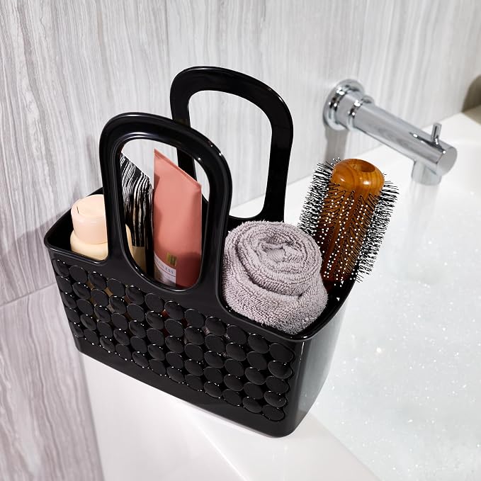 iDesign Portable Shower Tote Caddy for College Dorm or Bathroom, Set of 3, Black, Made in USA