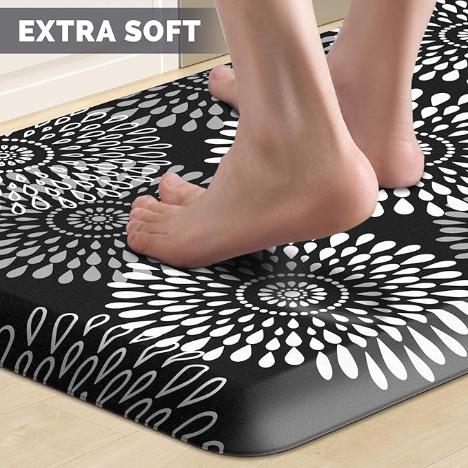 LuxStep Kitchen Mat Waterproof Kitchen Rugs for Floor Cushioned Anti-Fatigue Mat Non-Slip Standing Desk Mat Comfort Floor Mats for House Sink Office 17.3" x 28" Black
