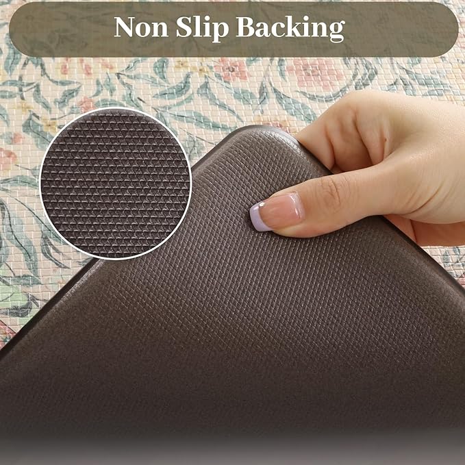 KIMODE Anti Fatigue Kitchen Mats for Floor, Boho Farmhouse Kitchen Rugs 20"x39", Non Slip Kitchen Mats for Floor, Padded Kitchen Floor Mats, Beige Rugs for Kitchen Floor Sink Laundry Office