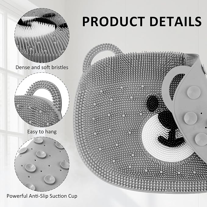 Foot Scrubber - Silicone Bath Mat for Exfoliating & Massaging Feet in Shower - Non-Slip Suction Cups, Dead Skin Remover, Callus Cleaner for Men & Women 12.6 x 10.2 inch Grey