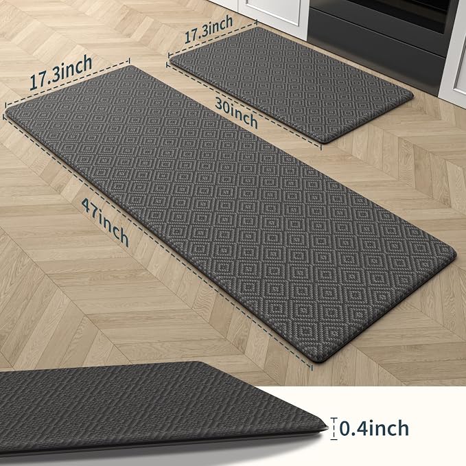 Mattitude Kitchen Mat 2PCS Kitchen Rugs Cushioned Anti-Fatigue Rug Waterproof Standing Desk Mat Kitchen Mats for Floor Kitchen Rug Set for Kitchen, Sink, Office 17.3"×30"+17.3"×47" Dark Grey