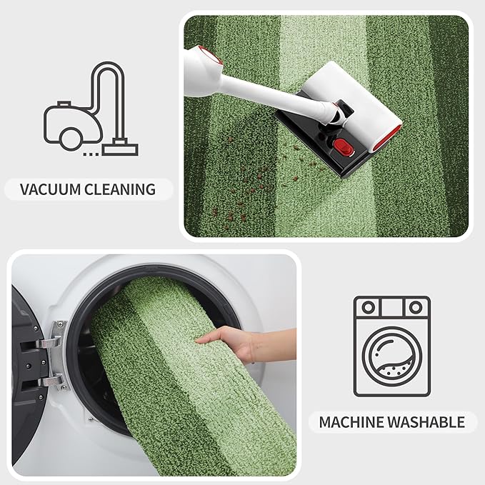 Kitinjoy Indoor Outdoor Door Mat, 44x24 Non-Slip Absorbent Dirt Trapper, Low-Profile Washable Inside Entrance Front Floor Mat, Sturdy Soft Entry Doormats for Entryway, Green