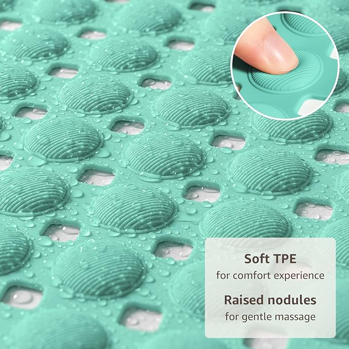OTHWAY Bath Tub Shower Mat Non Slip, Bathtub Floor Liner Mats for Inside Shower Bathroom, Suction Cups and Drain Holes for Feet Scrubbing, Machine Washable, Soft on Feet, 35x16 Inch, Light Green