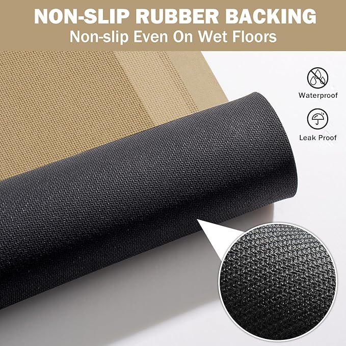 YDKGL Non Slip Bath Mat, Rubber Backing Ultra Thin Bathroom Rugs Fit Under Door Quick Dry Super Absorbent Washable Bath Rug Shower Mat for Bathroom Floor Bathtub Shower Sink, Easy Care Brown 20"x 32"