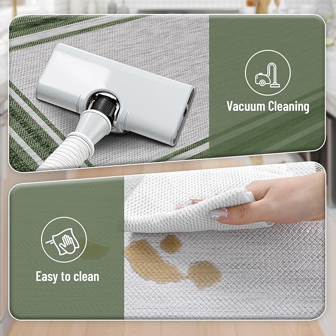 KIMODE Kitchen Mats Cushioned Anti Fatigue, Farmhouse Kitchen Rugs Sets of 2, Non Slip Kitchen Mats for Floor, Comfort Dark Green Kitchen Floor Mats for Home Decor Sink Laundry Desk 17"x47"+17"x29"