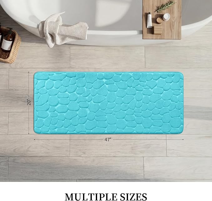 YIHOUSE Memory Foam Runner Rug, Cobblestone Bathroom Runner Rugs Super Water Absorbent Bath Mats for Bathroom Machine Washable Bath Rugs for Hallway Bedroom Laundry Room(20 x 47,Teal)