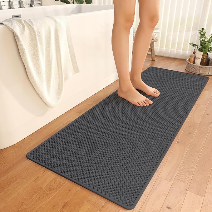 YDKGL Bathroom Runner Non Slip, Extra Soft Absorbent Quick Dry Bath Mats, Foam Weave Texture Thin Bath Rugs Washable with Rubber Backing, 24" x 70“