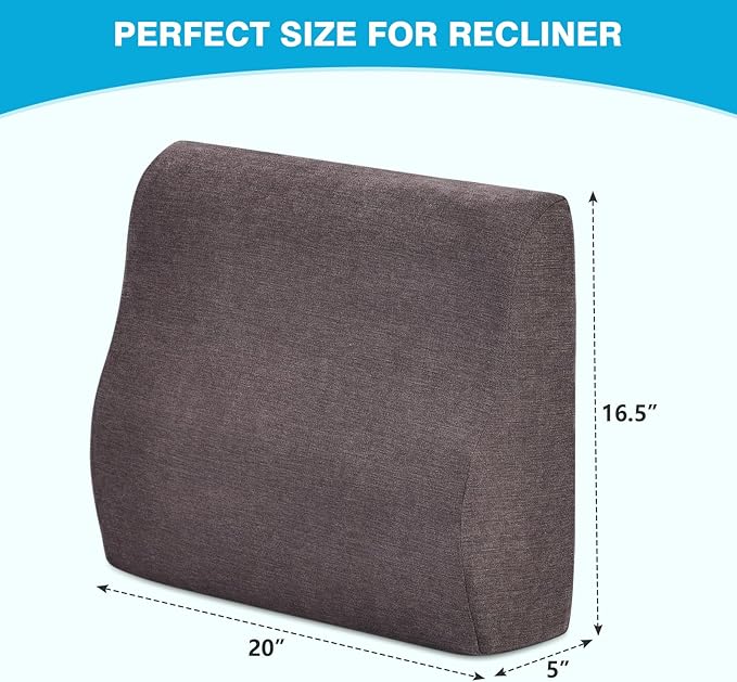 Back Support Pillow for Recliner Dual Layer Lumbar Support Pillow with Gel Memory Foam Ergonomic Orthopedic Couch Lumbar Cushions for Elderly Lower Back Pain Relief Washable Cover Brown