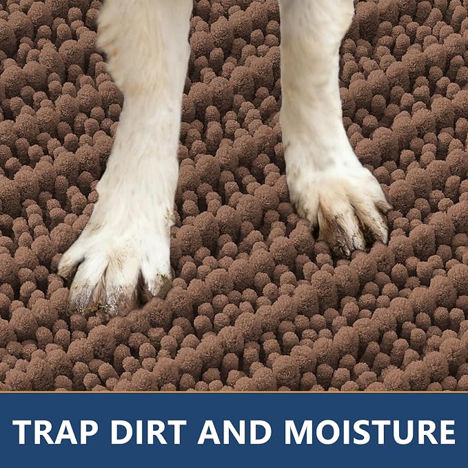 Smiry Dog Door Mat for Muddy Paws 30x20, Absorbent Dirt Trapper, Non-Slip Washable Chenille Entryway Rug for Inside Floor, Mocha, Layered Pattern