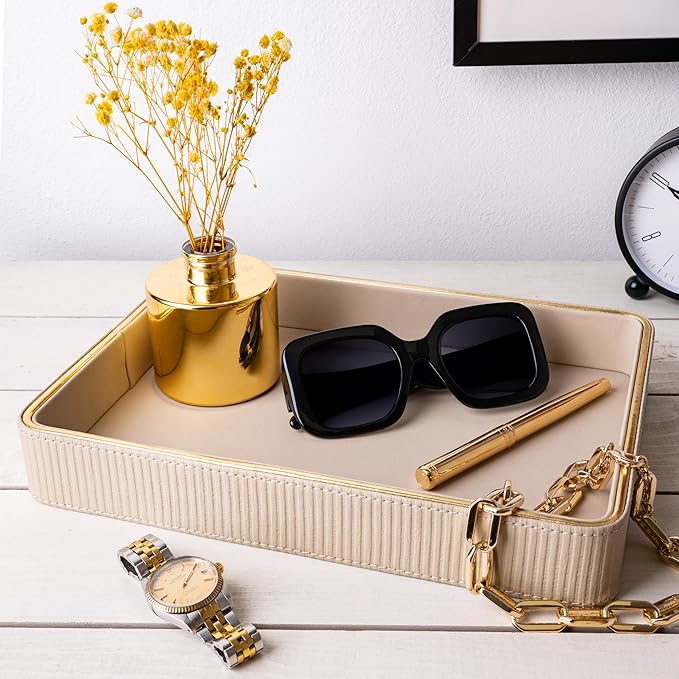 Nightstand Tray Perfume Tray Valet Tray Night Stand Bedside Organizer| Perfume Organizer Catchall| Perfume Trays for Dresser Vanity Tray for Dresser Countertop| Perfume Holder (Beige)
