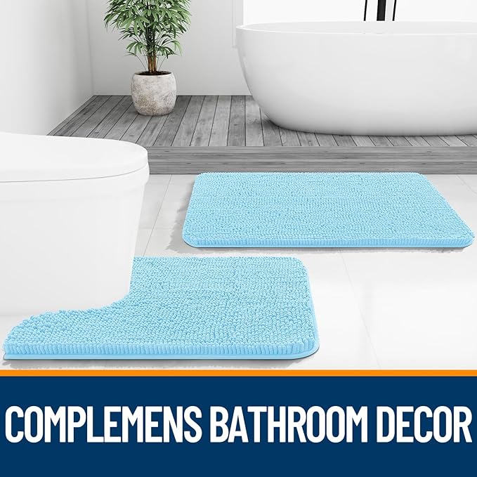 OLANLY Bathroom Runner Rugs 47x20, Soft Absorbent Chenille Bath Rugs, Rubber Backing Quick Dry, Machine Washable Long Bath Mats for Bathroom Floor, Tub and Shower, Home Decor Accessories, Sky Blue