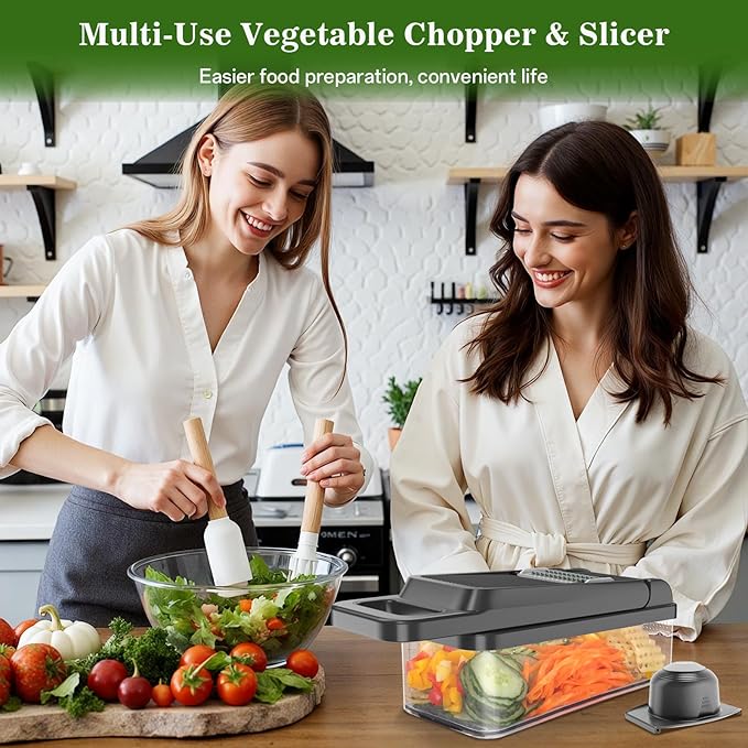 HomeHacks Vegetable Chopper Vegetable Cutter, 15 in 1 Kitchen Gadget, Dicer, Slicer, Onion Cutter, Salad, Cheese Grater & Egg Separator - Multi-Functional Veggie Chopper Lid with Handle (Grey)