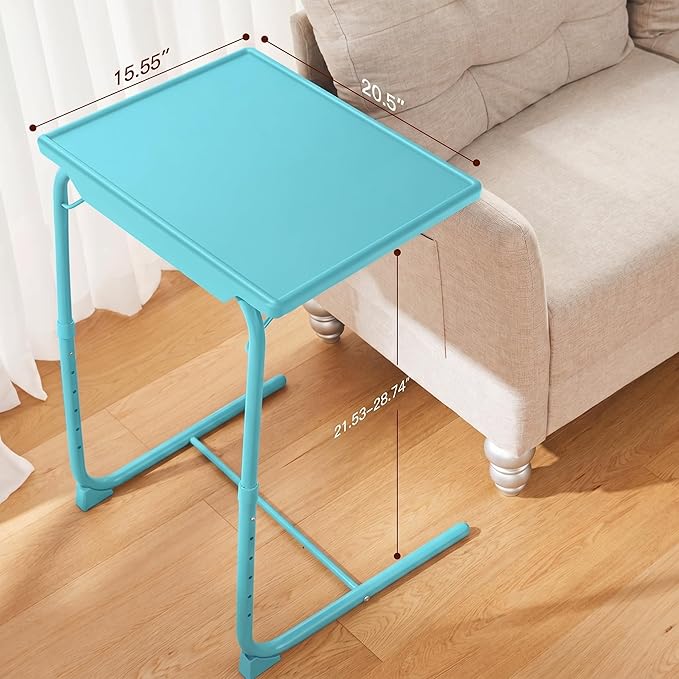 HUANUO Adjustable TV Tray Table - TV Dinner Tray with Cup Holder on Bed & Sofa, Comfortable Folding Table with 6 Height & 3 Tilt Angle Adjustments for Laptop (Azure)
