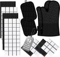 Oven Mitts Kitchen Towels and Dishcloths Pot Holders Sets, Oven Gloves Kitchen Dish Towels 500 Degree Heat Resistant Potholders with Non-Slip Silicone Surface for Cooking, Grilling, Baking-Black