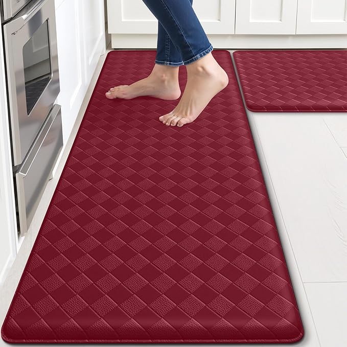 TranquilRelax Kitchen Mats, 2PCS Kitchen Rugs, Cushioned Anti Fatigue Kitchen Mats for Floor, Non-Slip Standing Desk Mat, Waterproof Kitchen Rug Set for Kitchen, Floor, Office,17.3"×30"+17.3"×47",Red
