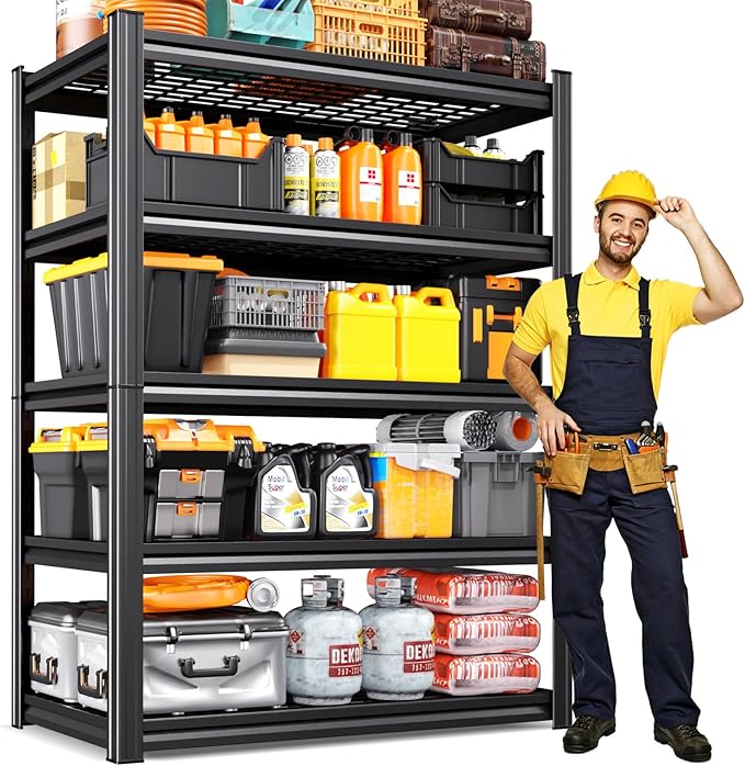 Heavy Duty Garage Shelving, 5-Tier Adjustable All Metal Wire Shelving Unit for Tools, Storage Bins, Utility Storage Rack for Garage, Warehouse, Basement, Pantry & Workshop, 71"H x 35"W x 16"D