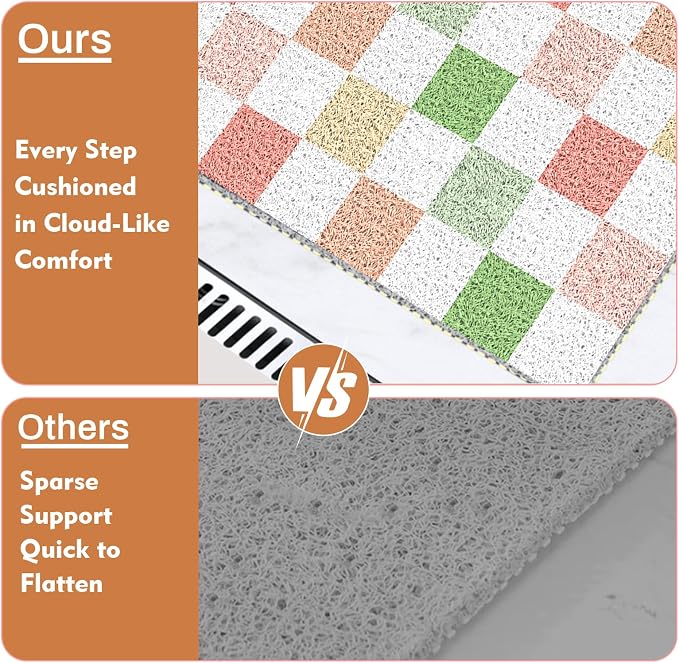 BLESWIN Loofah Mats for Shower 24"x16", PVC Bath Mat for Inside Shower, Bath Mat for Tub Non Slip, Checkered Shower Quick Dry Mats with Drain Hole, Colorful Checkered
